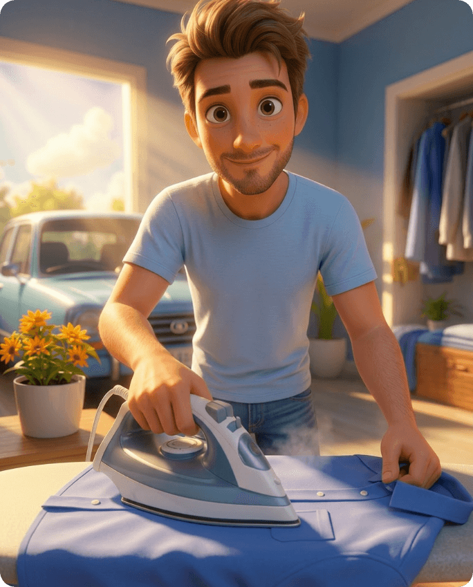 Une prestataire EaseUP repasse du linge